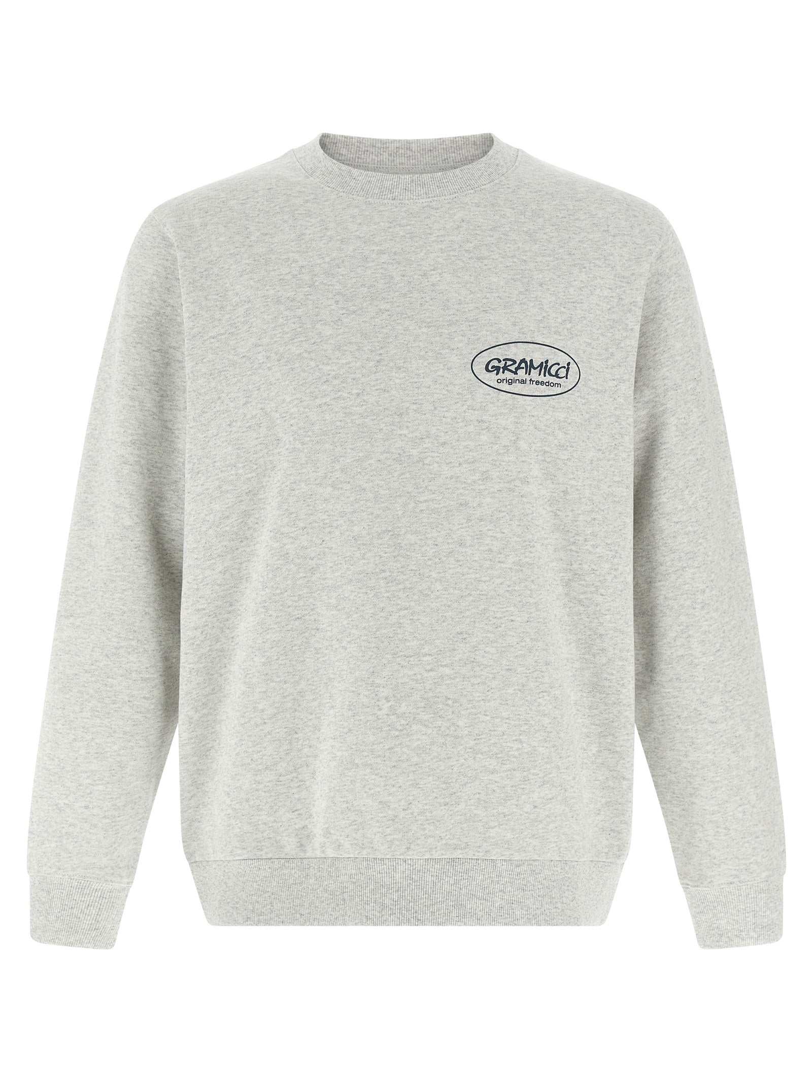 Sweatshirt by Gramicci for men in cotton polyester gray & print features an provocated silhouette, detailed with a provocated and a refined crew neckline for a sophisticated aesthetic.