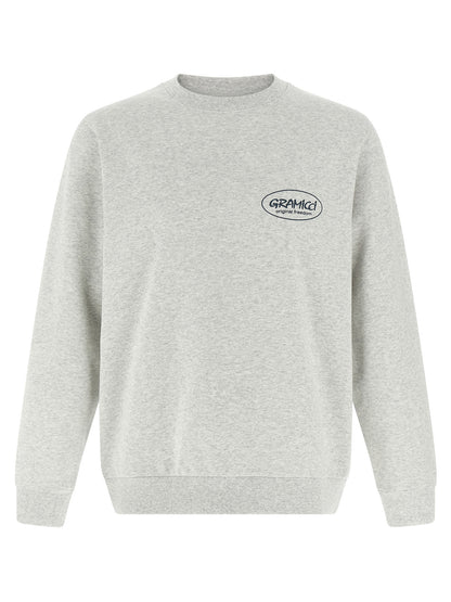 Sweatshirt by Gramicci for men in cotton polyester gray & print features an provocated silhouette, detailed with a provocated and a refined crew neckline for a sophisticated aesthetic.