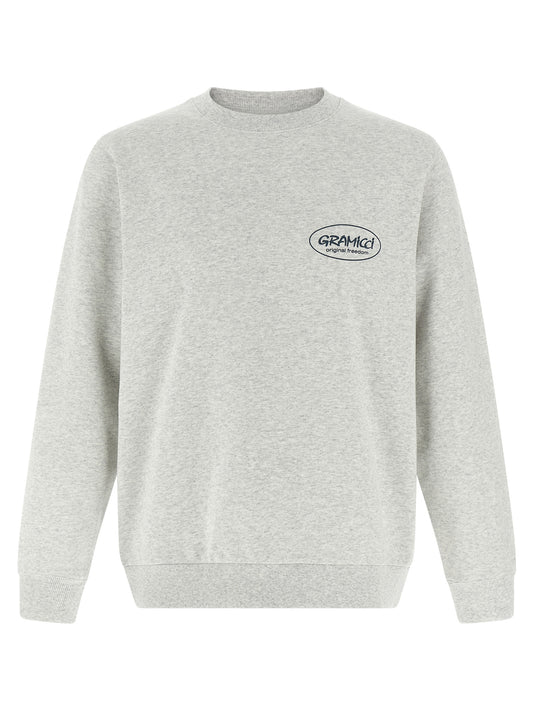 Sweatshirt by Gramicci for men in cotton polyester gray & print features an provocated silhouette, detailed with a provocated and a refined crew neckline for a sophisticated aesthetic.