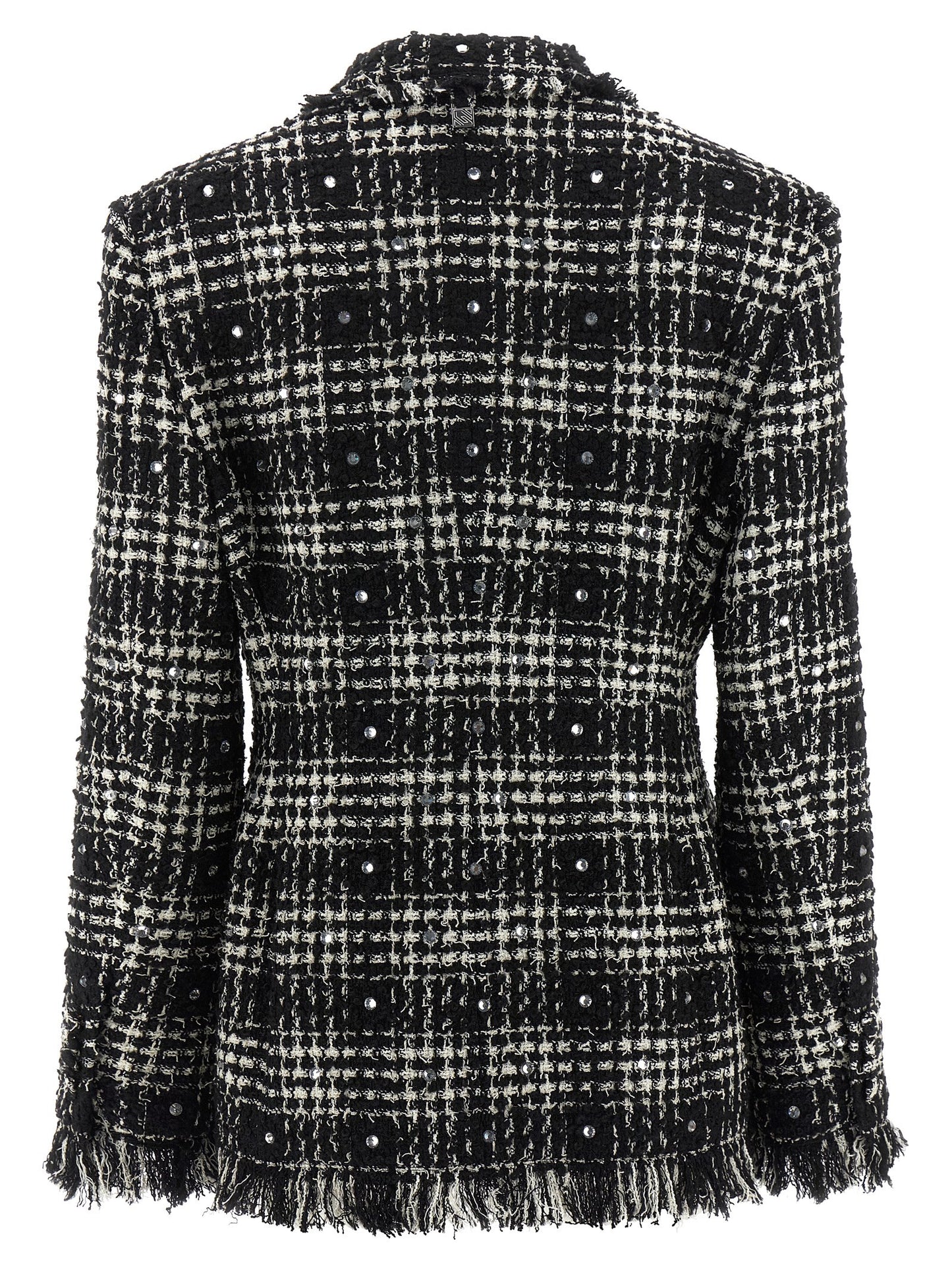 Blazer by Giuseppe Di Morabito for women in acrylic poly cotton tweed bicolour, black & white showcases a polished silhouette, highlighted by a refined lapel peak-lapel neckline and polished for a sophisticated finish.