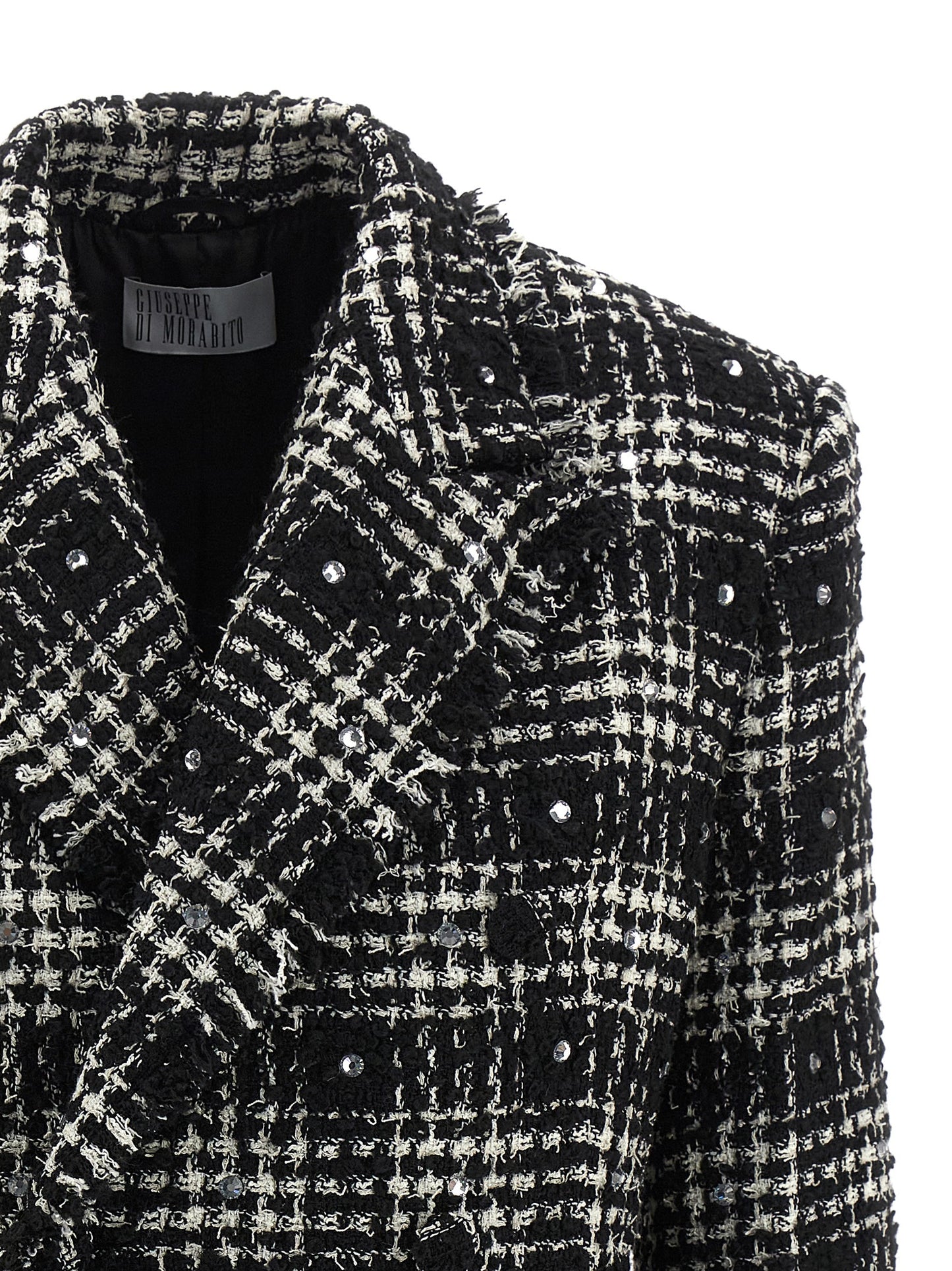 Blazer by Giuseppe Di Morabito for women in acrylic poly cotton tweed bicolour, black & white presents a distinguished silhouette, detailed with a distinguished lapel peak-lapel neckline and distinctive for a truly sophisticated finish.