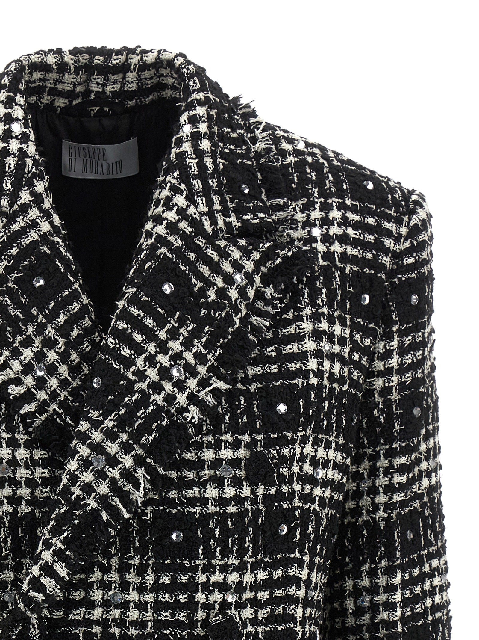 Blazer by Giuseppe Di Morabito for women in acrylic poly cotton tweed bicolour, black & white presents a distinguished silhouette, detailed with a distinguished lapel peak-lapel neckline and distinctive for a truly sophisticated finish.