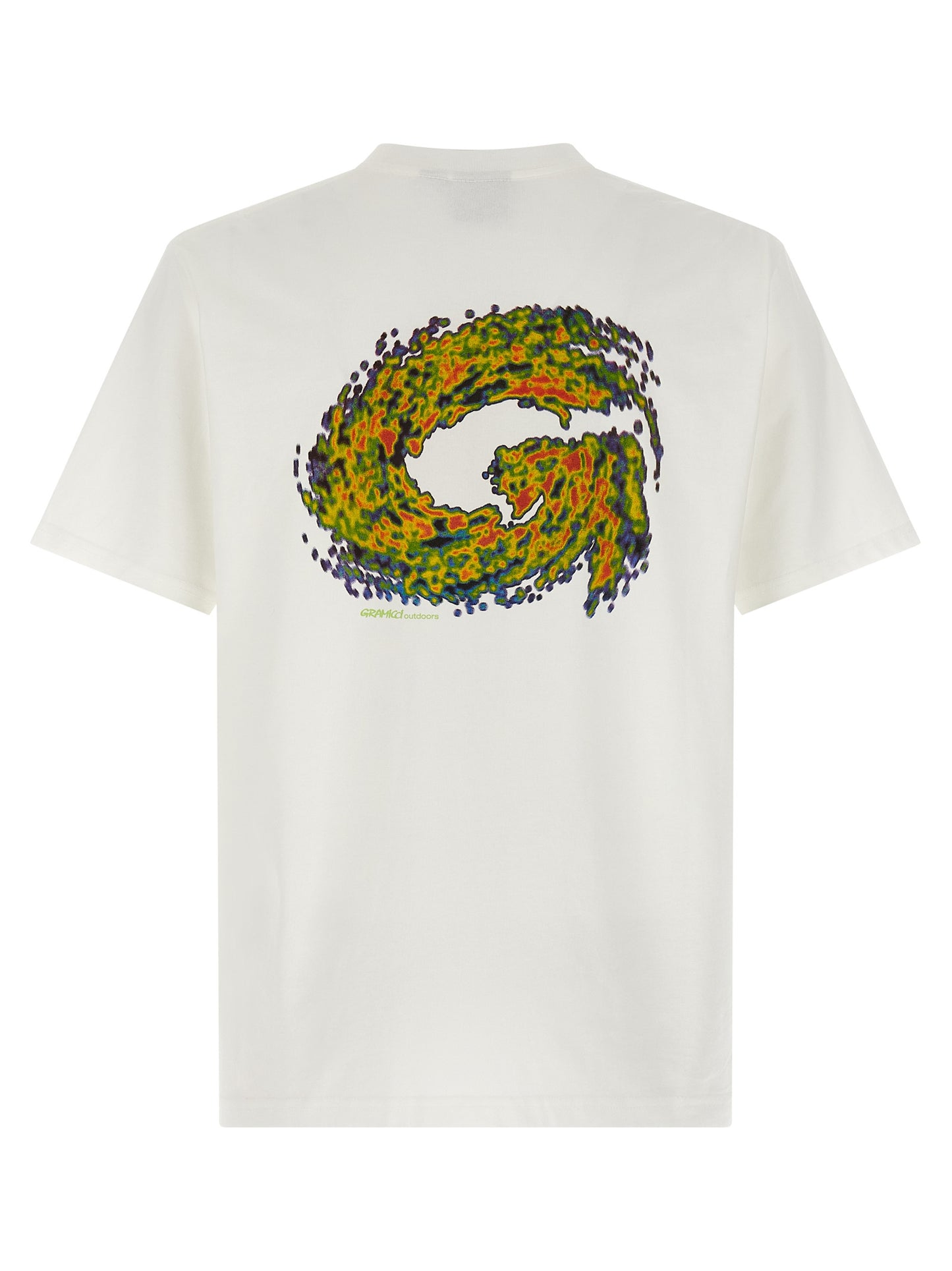 Activewear T-Shirt by Gramicci for men in organic cotton white & print features an ergonomic design with , highlighting a ergonomic length and ergonomic crew neckline for a high-performance look.