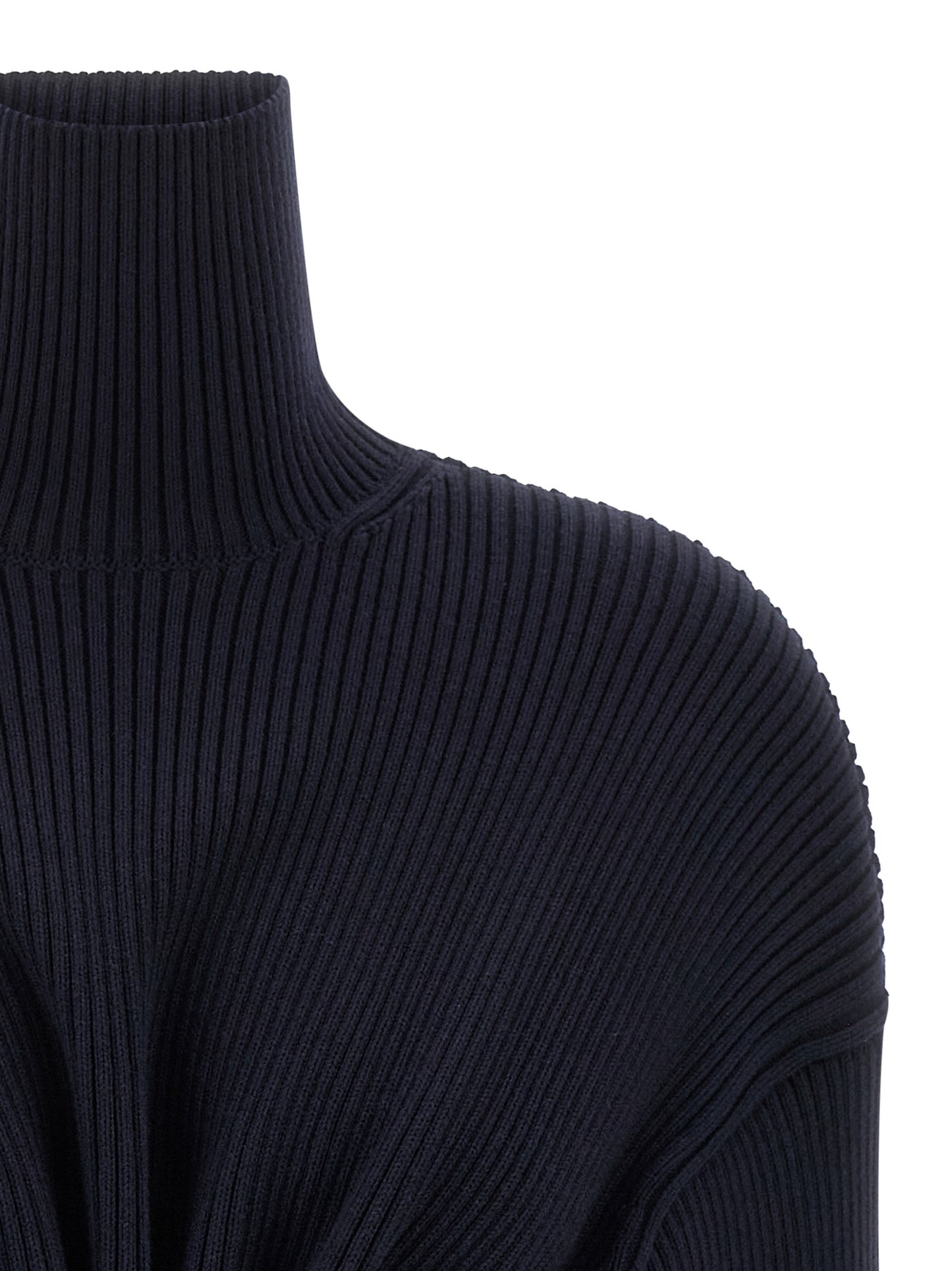 Dress by Balenciaga for women in wool blue features an eye catching silhouette with a sophisticated high-neck neckline, elegant , and a refined maxi short mini for a eye catching aesthetic.