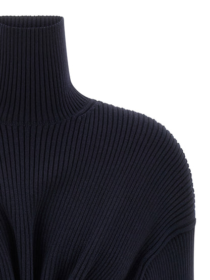 Dress by Balenciaga for women in wool blue features an eye catching silhouette with a sophisticated high-neck neckline, elegant , and a refined maxi short mini for a eye catching aesthetic.