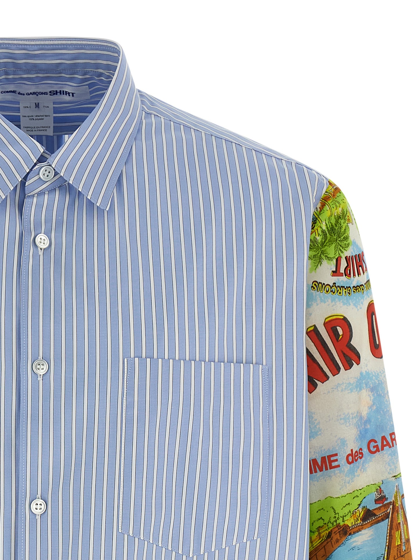 Shirt by Comme Des Garçons for men in cotton multicolor, patterned & striped showcases a sleek silhouette, elegantly detailed with a sleek and for a sleek finish.