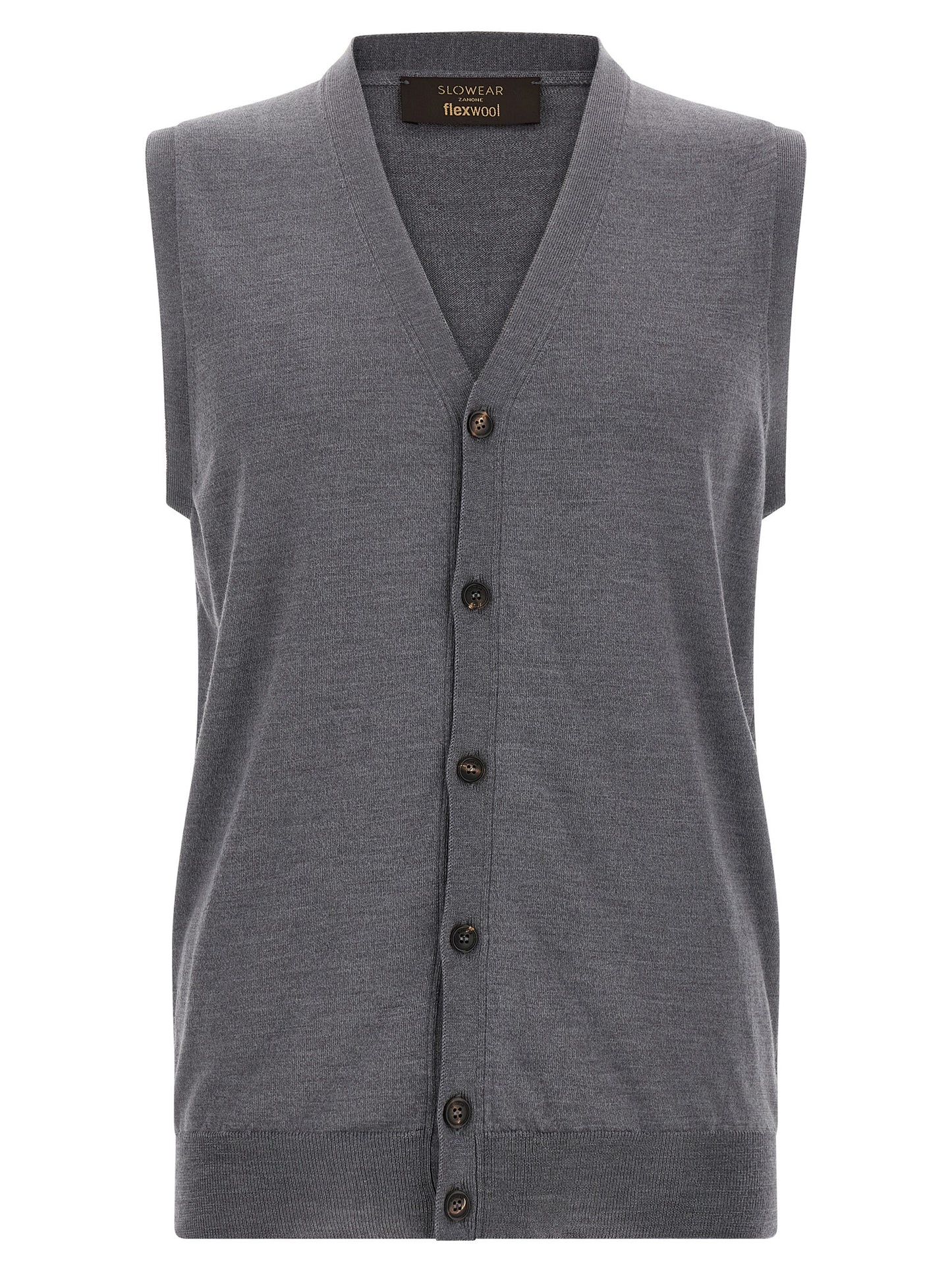 Sweater by ZANONE for men in polyamide & virgin wool gray showcases a sumptuous silhouette, artfully finished with a sumptuous wrap v-neck neckline and sleeveless for a sophisticated, sumptuous look.