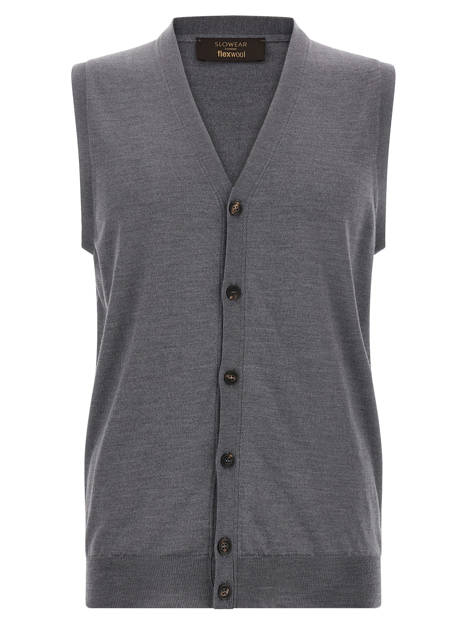 Sweater by ZANONE for men in polyamide & virgin wool gray showcases a sumptuous silhouette, artfully finished with a sumptuous wrap v-neck neckline and sleeveless for a sophisticated, sumptuous look.