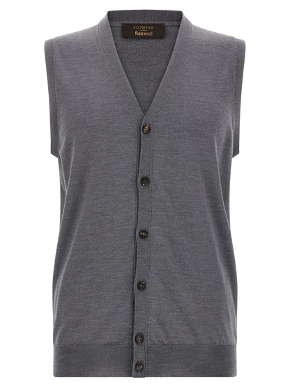 Sweater by ZANONE for men in polyamide & virgin wool gray showcases a sumptuous silhouette, artfully finished with a sumptuous wrap v-neck neckline and sleeveless for a sophisticated, sumptuous look.