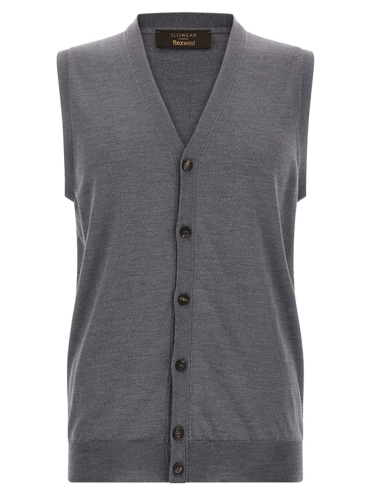 Sweater by ZANONE for men in polyamide & virgin wool gray showcases a sumptuous silhouette, artfully finished with a sumptuous wrap v-neck neckline and sleeveless for a sophisticated, sumptuous look.