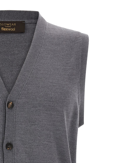 Sweater by ZANONE for men in polyamide & virgin wool gray showcases a discreet silhouette, finished with a discreet wrap v-neck neckline and for a discreet look.