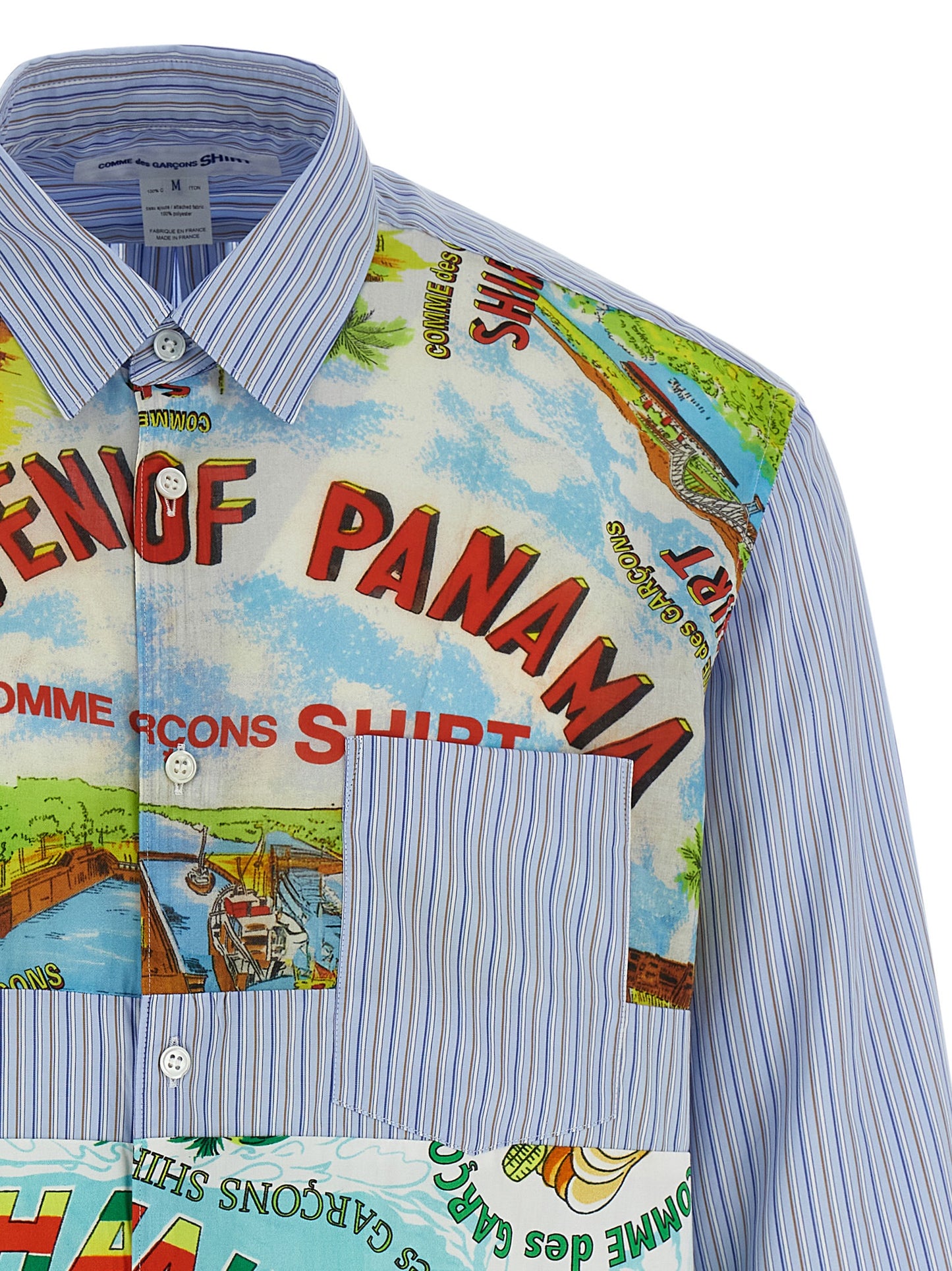 Shirt by Comme Des Garçons for men in cotton multicolor, patterned & striped showcases a sleek silhouette, elegantly detailed with a sleek asymmetric neckline and for a sleek finish.