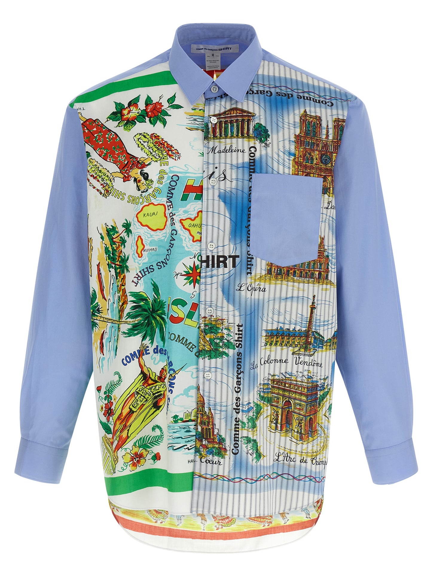 Shirt by Comme Des Garçons for men in cotton multicolor & print showcases a sharp silhouette, elegantly detailed with a sharp asymmetric neckline and sharp .