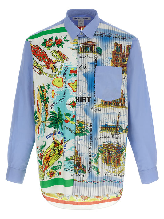 Shirt by Comme Des Garçons for men in cotton multicolor & print showcases a sharp silhouette, elegantly detailed with a sharp asymmetric neckline and sharp .