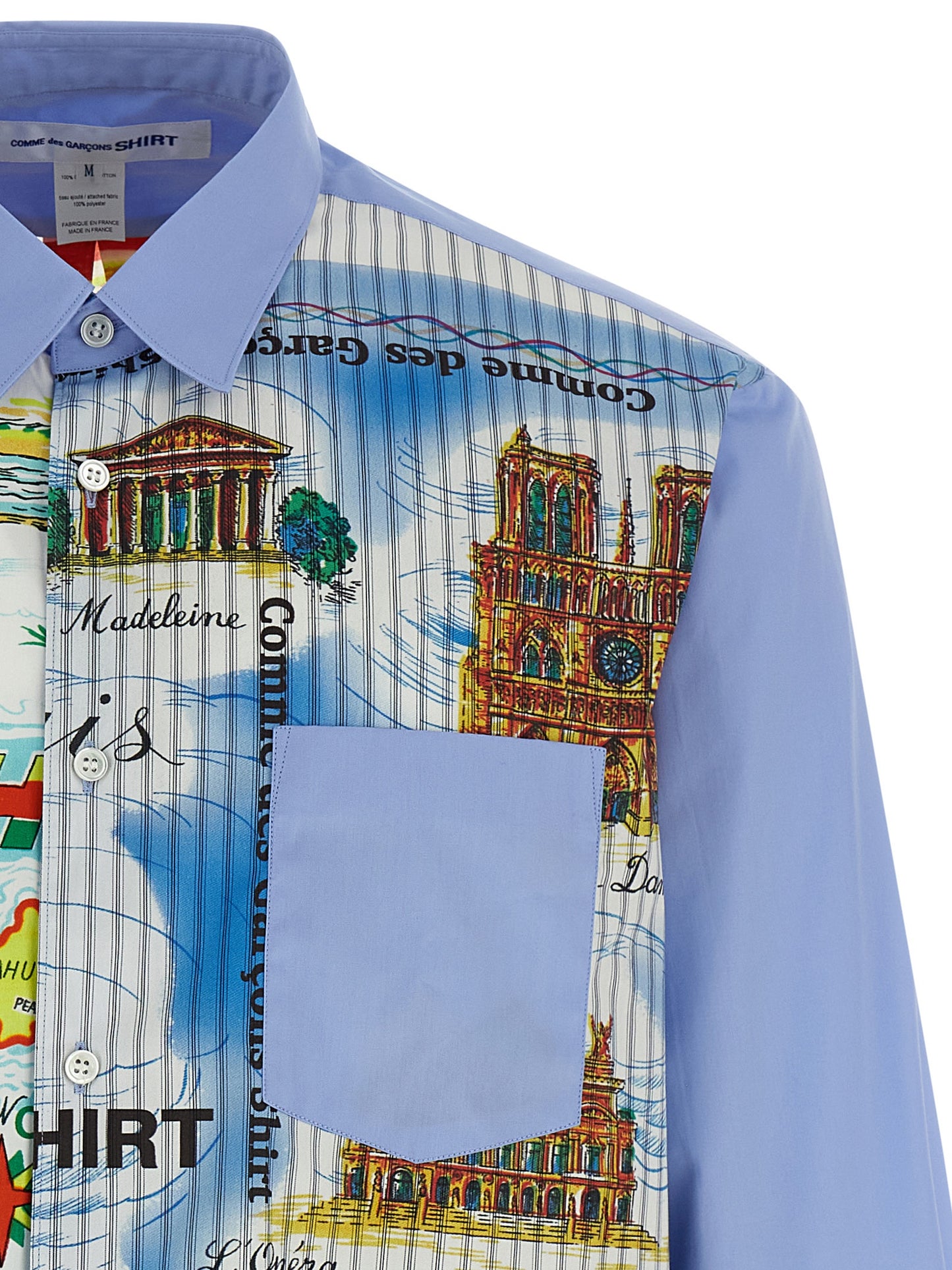 Shirt by Comme Des Garçons for men in cotton multicolor & print features an architectural silhouette with a refined and elegant asymmetric neckline for a architectural look.