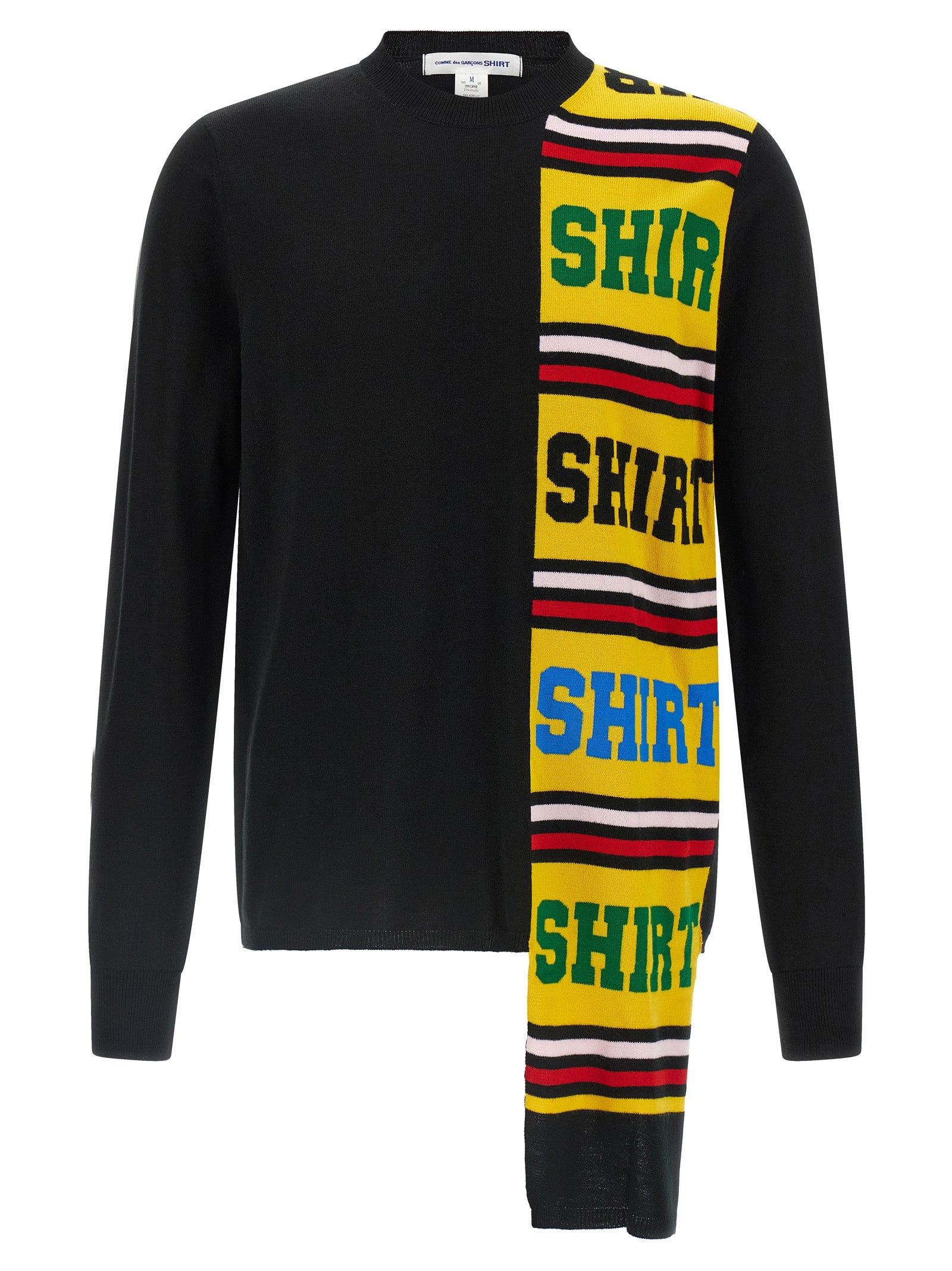 Cardigan by Comme Des Garçons for men in nylon wool & acetate black features an impeccable silhouette, showcasing a sophisticated crew asymmetric neckline and detail for a truly impeccable finish.