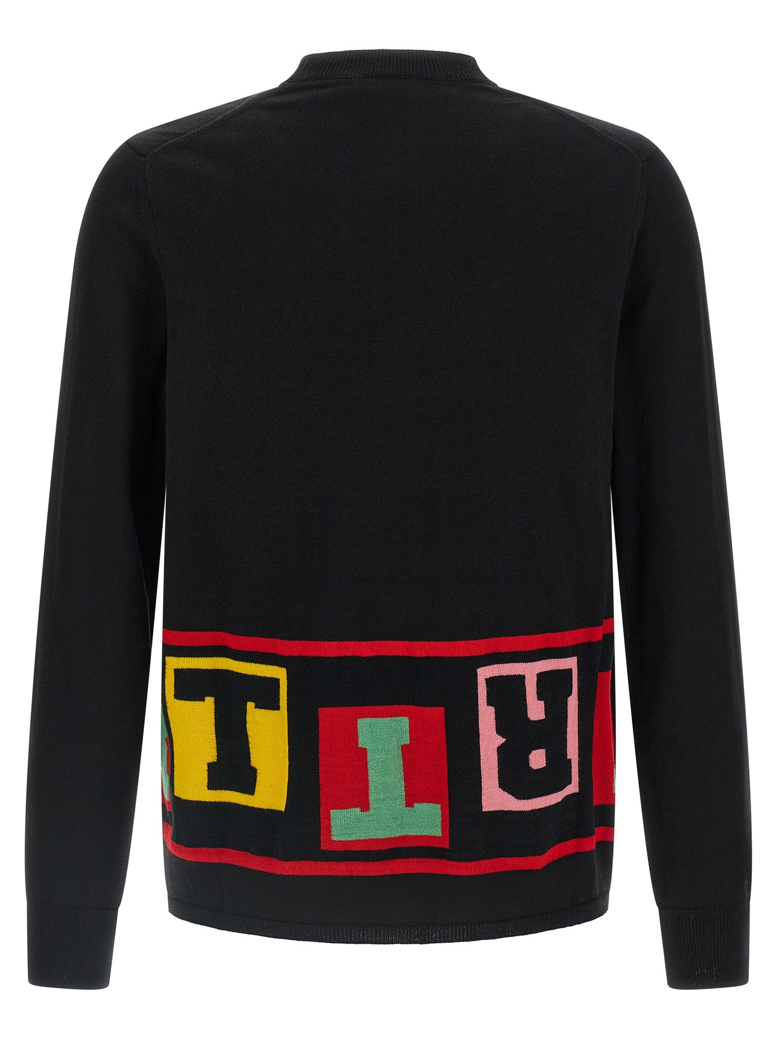 Cardigan by Comme Des Garçons for men in nylon wool & acetate black features a dramatic silhouette, showcasing a sophisticated crew neckline and dramatic detail for a timeless, premium look.