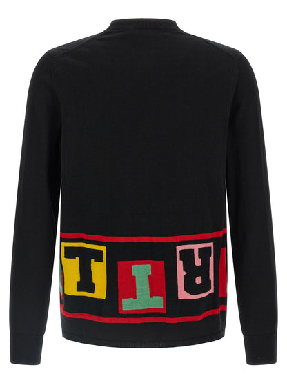 Cardigan by Comme Des Garçons for men in nylon wool & acetate black features a dramatic silhouette, showcasing a sophisticated crew neckline and dramatic detail for a timeless, premium look.
