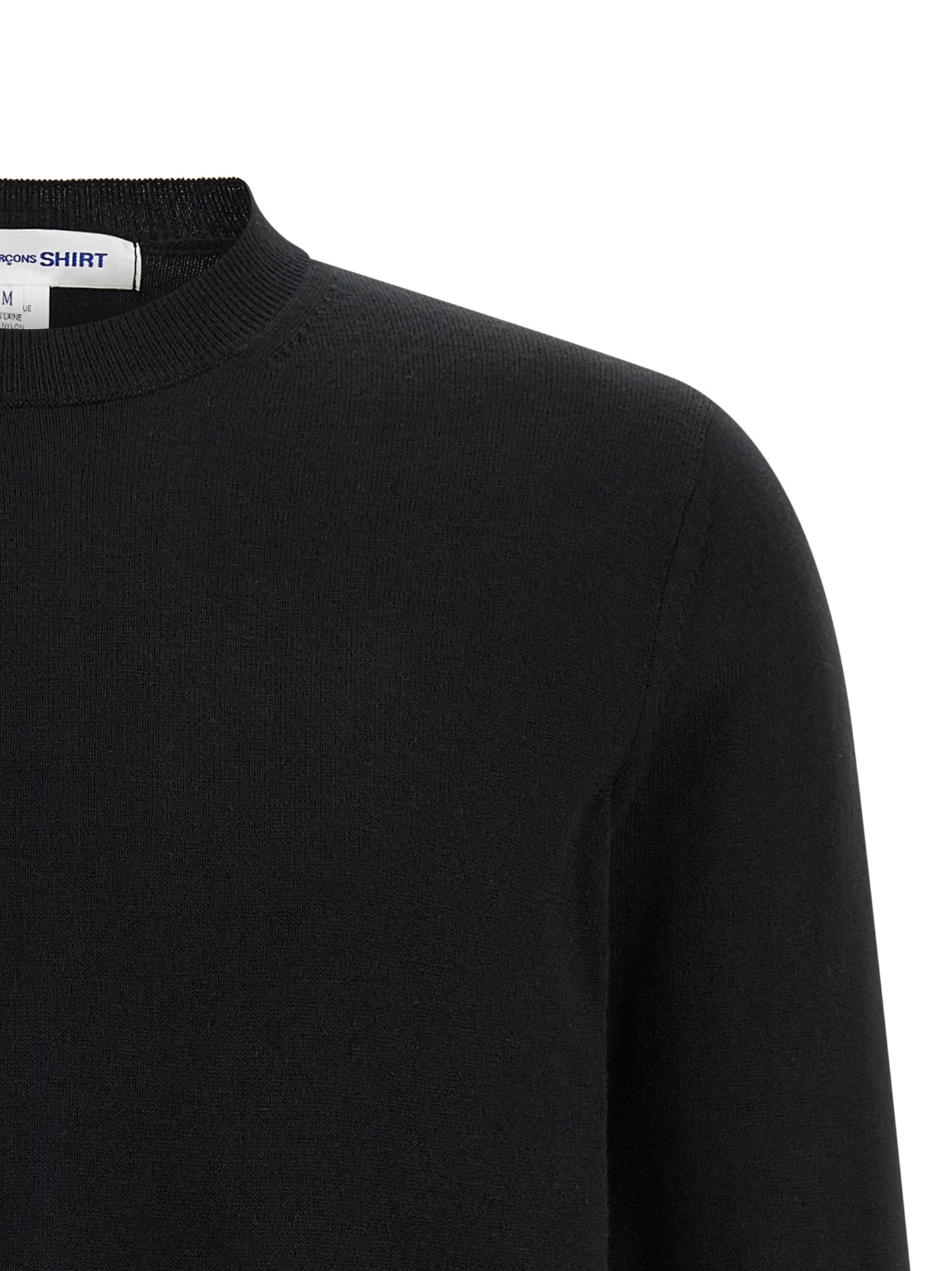 Cardigan by Comme Des Garçons for men in nylon wool & acetate black showcases a luxurious silhouette, meticulously detailed with a sophisticated crew neckline and for a refined finish.