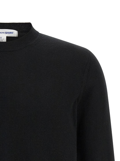Cardigan by Comme Des Garçons for men in nylon wool & acetate black showcases a luxurious silhouette, meticulously detailed with a sophisticated crew neckline and for a refined finish.