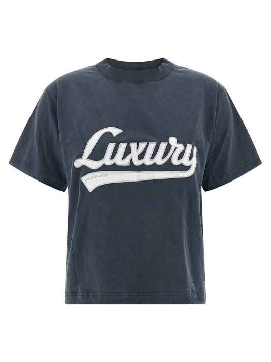 Activewear T-Shirt by Balenciaga for women in cotton blue features an ergonomic design with , highlighting a ergonomic short-sleeve length and ergonomic crew neckline for a high-performance look.