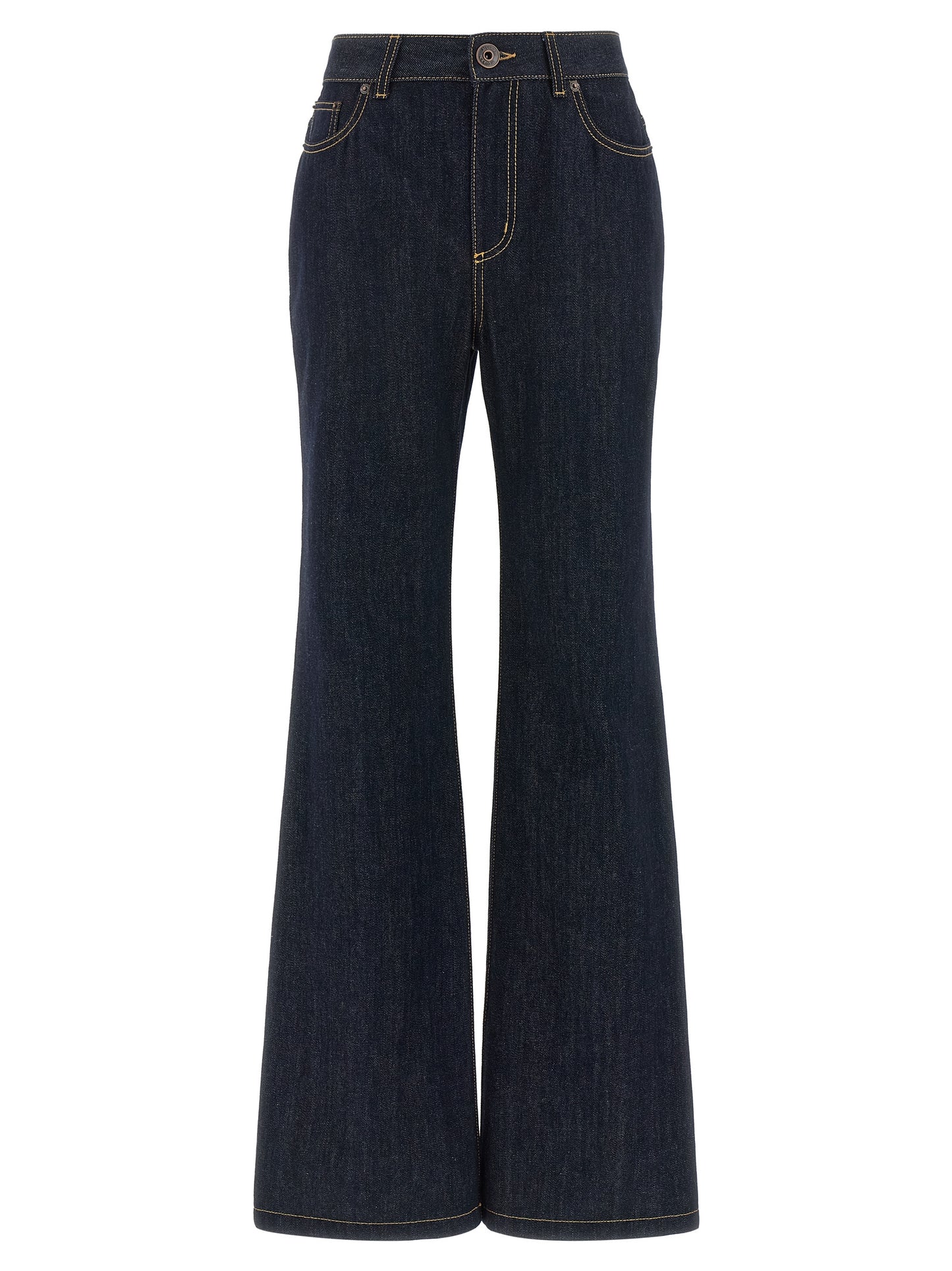 Jeans by Alexander McQueen for women in denim cotton & suede leather blue features an sartorial straight-leg & flared and long with a cut for a sartorial finish.