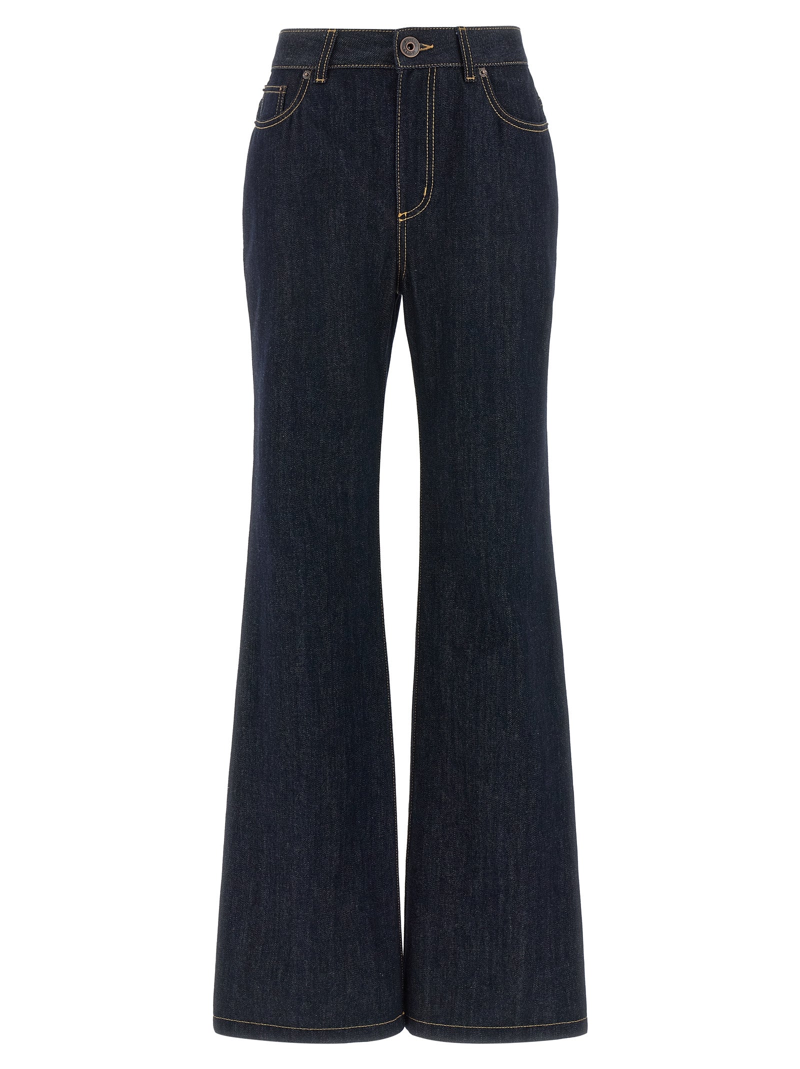 Jeans by Alexander McQueen for women in denim cotton & suede leather blue features an sartorial straight-leg & flared and long with a cut for a sartorial finish.