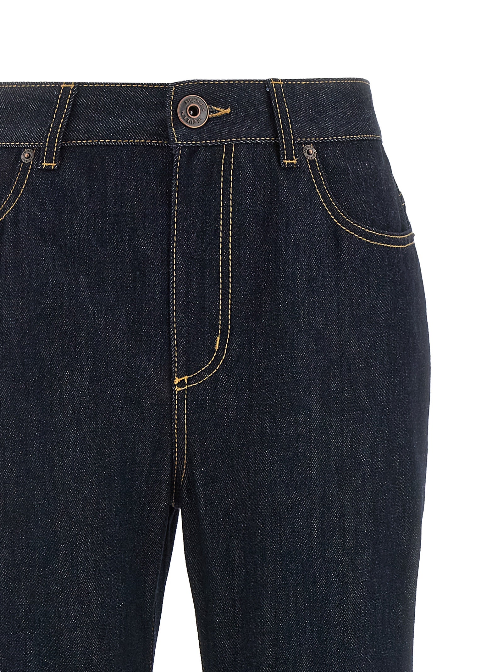 Jeans by Alexander McQueen for women in denim cotton & suede leather blue features a polished silhouette with a polished straight-leg & flared, reaching a polished long and finished with a polished .