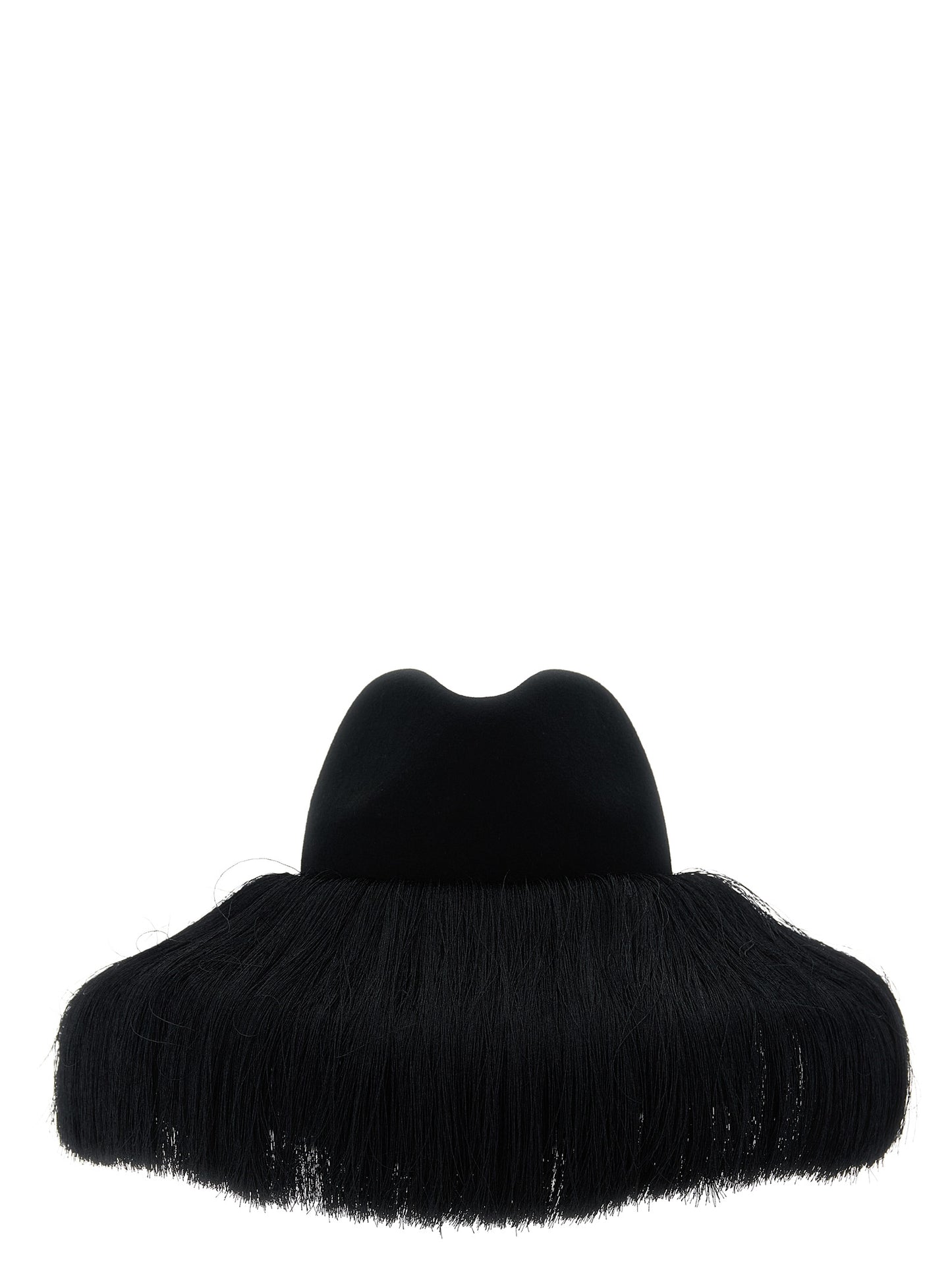 Fedora by Comme Des Garçons for women in wool black features an avant-garde silhouette, showcasing the sophisticated design of the Fedora Wool with an avant-garde finish.