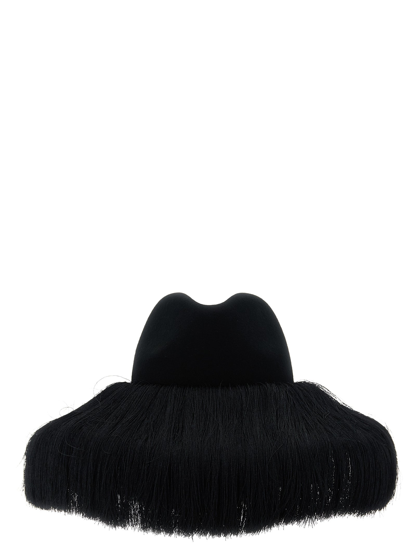 Fedora by Comme Des Garçons for women in wool black features an avant-garde silhouette, showcasing the sophisticated design of the Fedora Wool with an avant-garde finish.