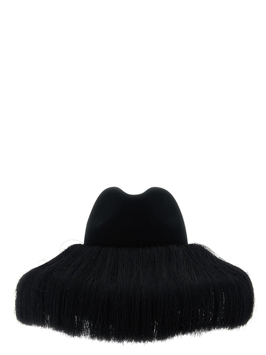 Fedora by Comme Des Garçons for women in wool black features an avant-garde silhouette, showcasing the sophisticated design of the Fedora Wool with an avant-garde finish.