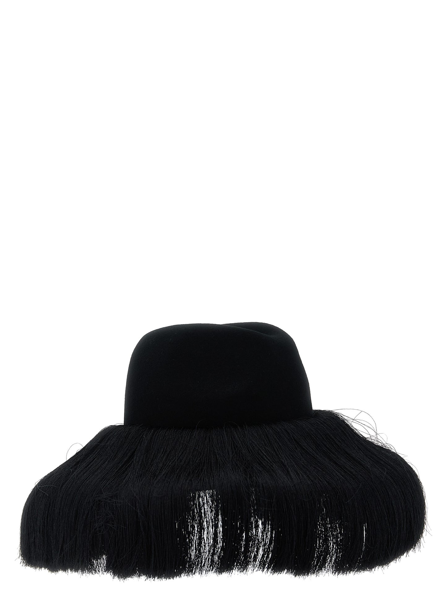 Fedora by Comme Des Garçons for women in wool black presents a distinguished silhouette, artfully capturing the distinguished essence of the Fedora Wool design with a sophisticated finish.