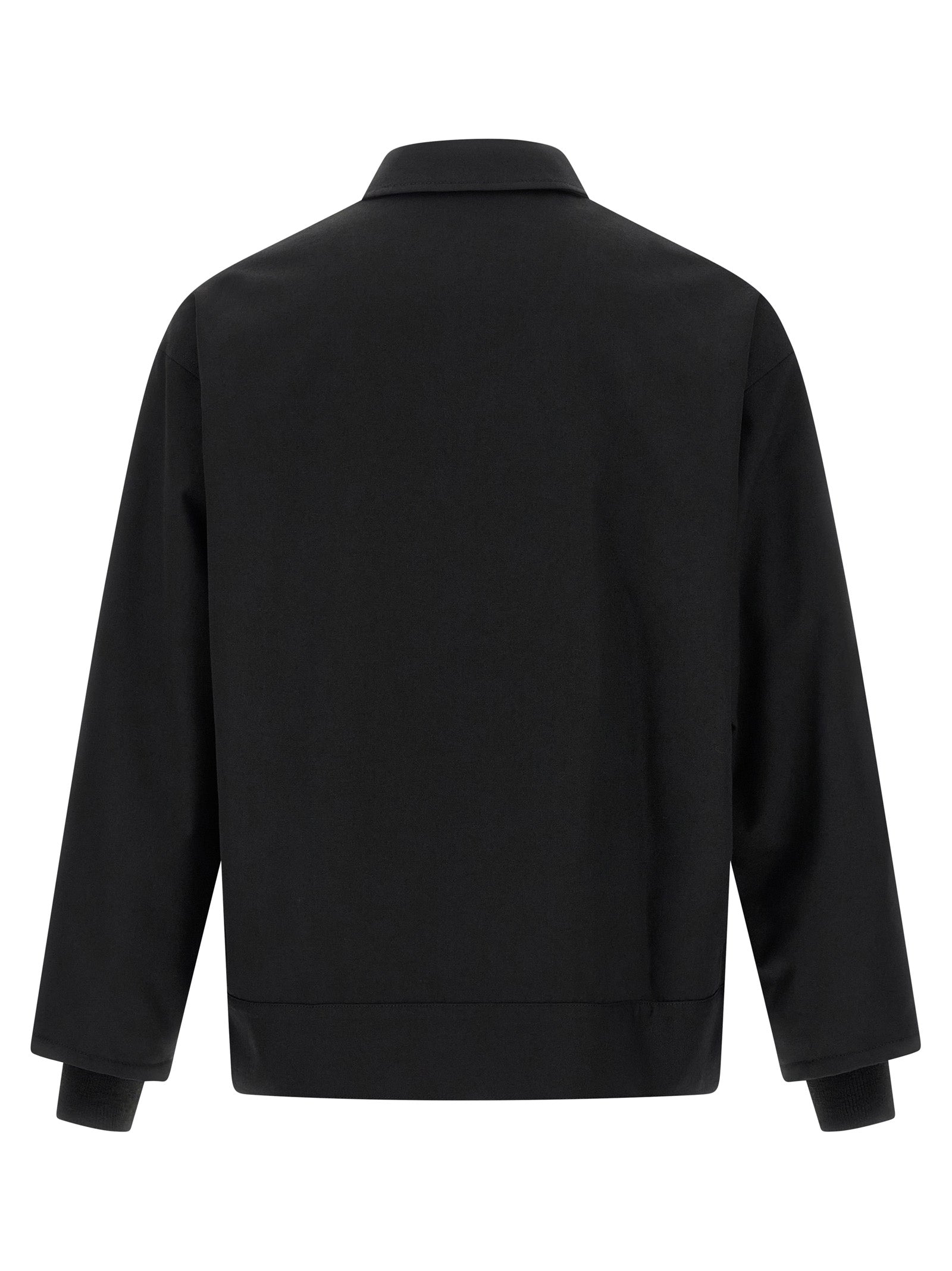 Overcoat by Comme Des Garçons for men in wool & polyester black features an satoral silhouette, showcasing a sophisticated and satoral pockets for a premium, timeless look.