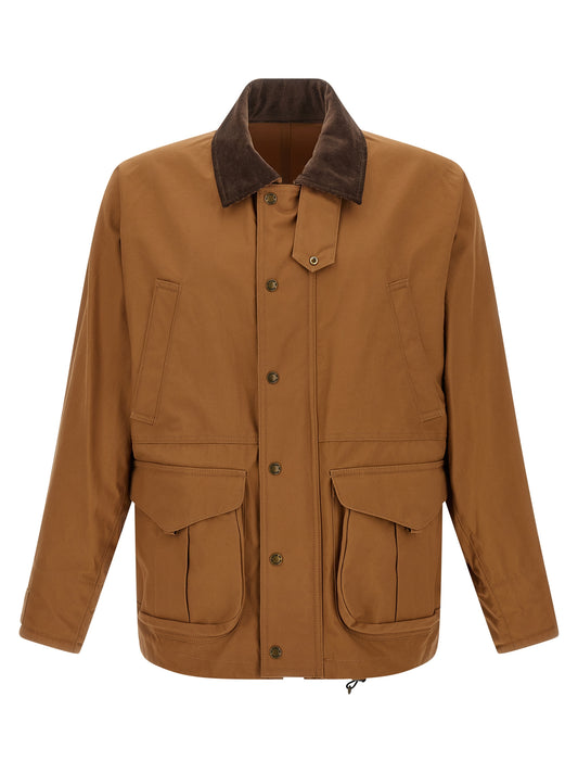 Windbreaker Jacket by Junya Watanabe for men in wool cotton corduroy brown & patterned presents a resilient silhouette, artfully detailed with a sophisticated shirt-collar neckline and functional pockets & windproof for a resilient finish.