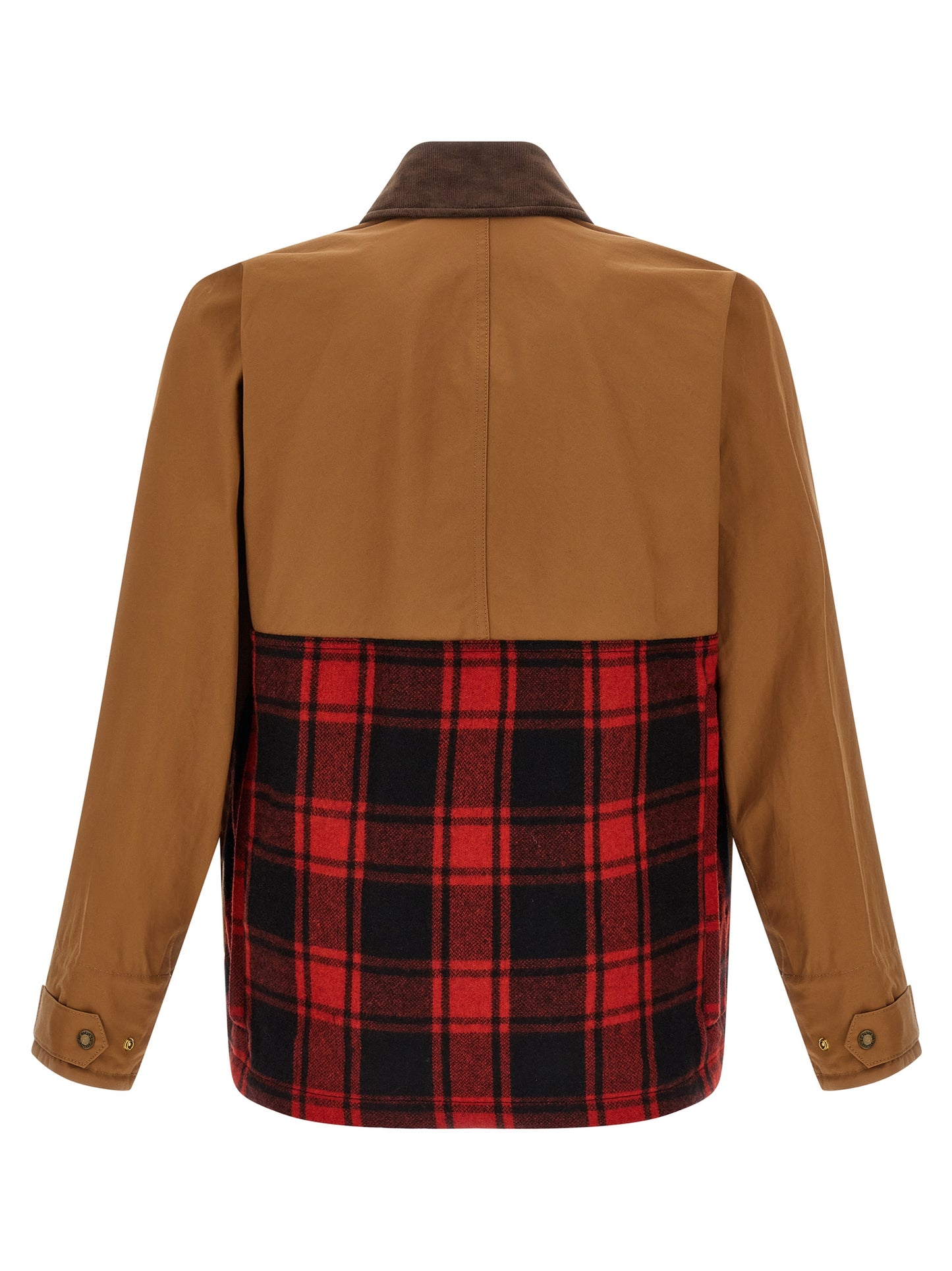 Windbreaker Jacket by Junya Watanabe for men in wool cotton corduroy brown & patterned showcases a modern silhouette, integrating pockets & windproof and a modern shirt-collar neckline for a sophisticated finish.
