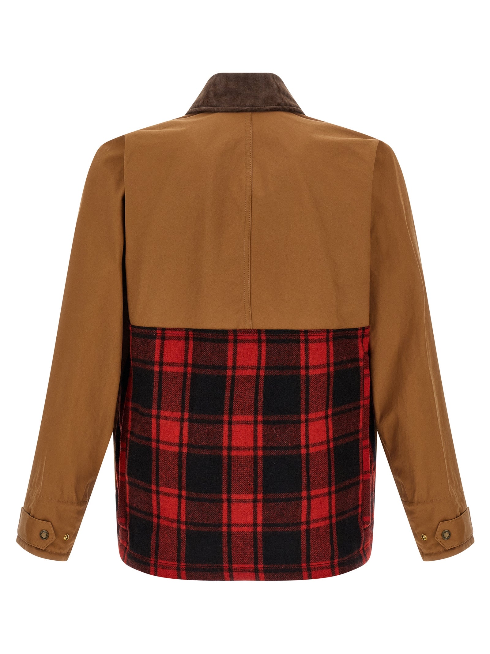Windbreaker Jacket by Junya Watanabe for men in wool cotton corduroy brown & patterned showcases a modern silhouette, integrating pockets & windproof and a modern shirt-collar neckline for a sophisticated finish.