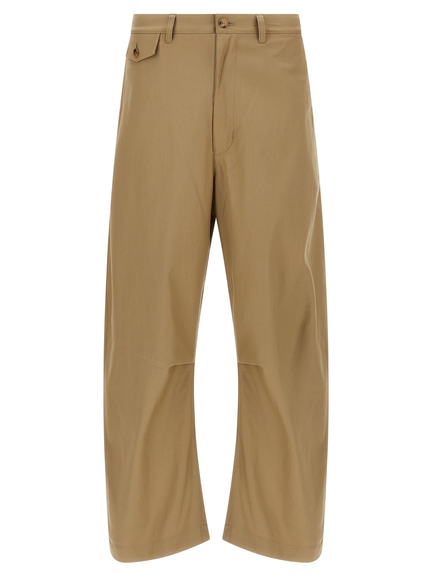 Trousers by Comme Des Garçons for men in cotton beige features a artisanal silhouette, showcasing a sophisticated with a long and for a artisanal finish.