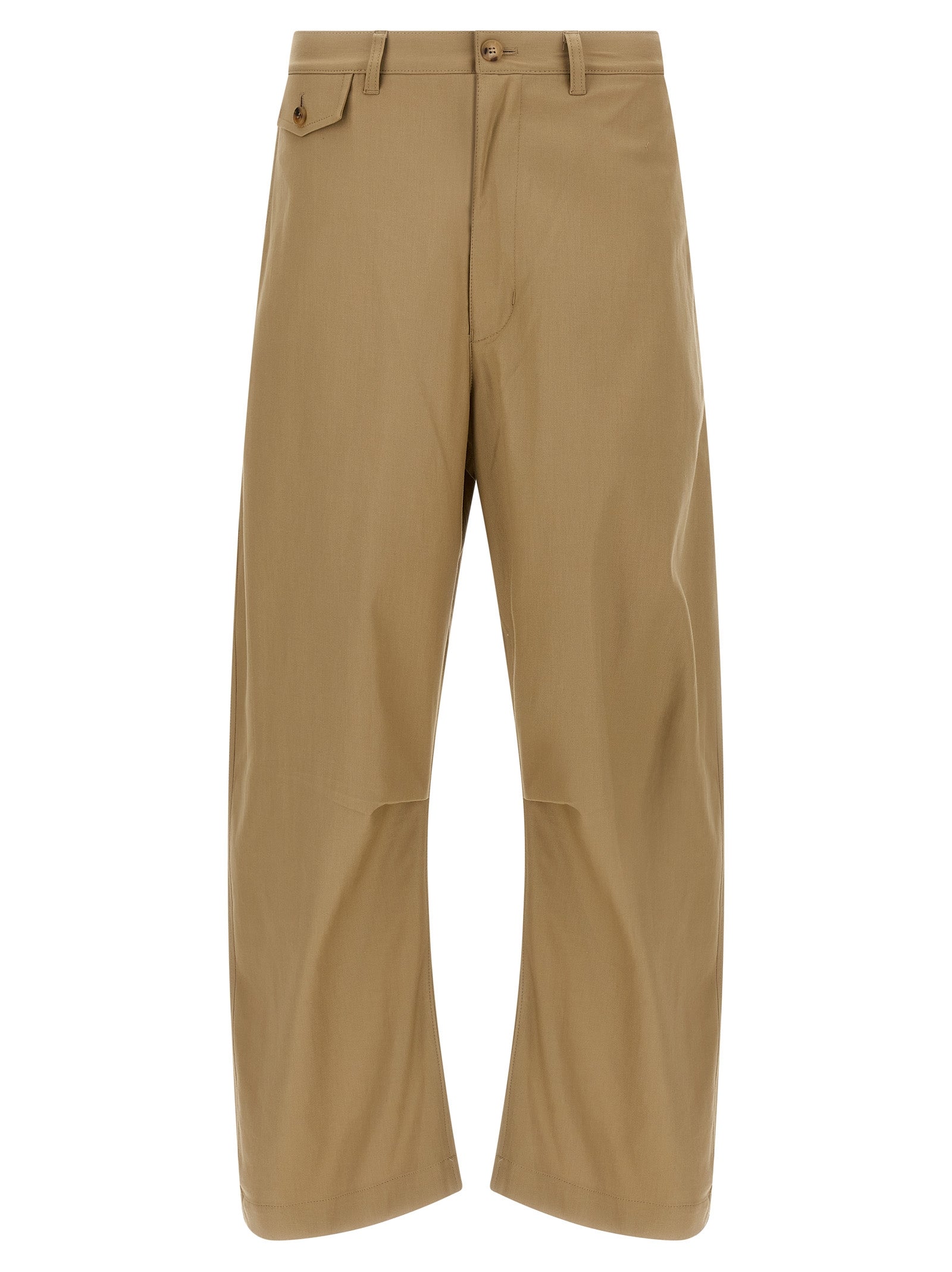 Trousers by Comme Des Garçons for men in cotton beige features a artisanal silhouette, showcasing a sophisticated with a long and for a artisanal finish.
