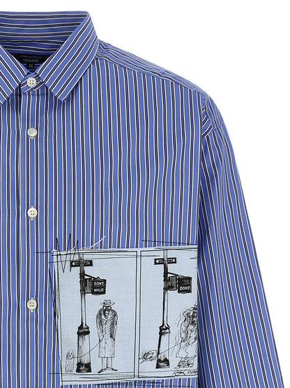 Shirt by Comme Des Garçons for men in cotton blue & striped showcases a sharp silhouette, elegantly detailed with a sharp and sharp .