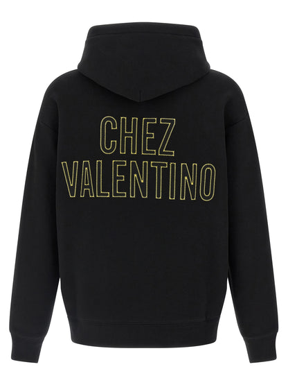 Sweatshirt Hoodie by Valentino Garavani for men in cotton black showcases a city-ready silhouette, artfully detailed with a signature hooded neckline and for a city-ready finish.