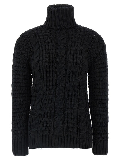 Cardigan by MONCLER GENIUS for women in virgin wool black features a nuanced silhouette with a refined turtle neckline and nuanced detailing for a sophisticated look.