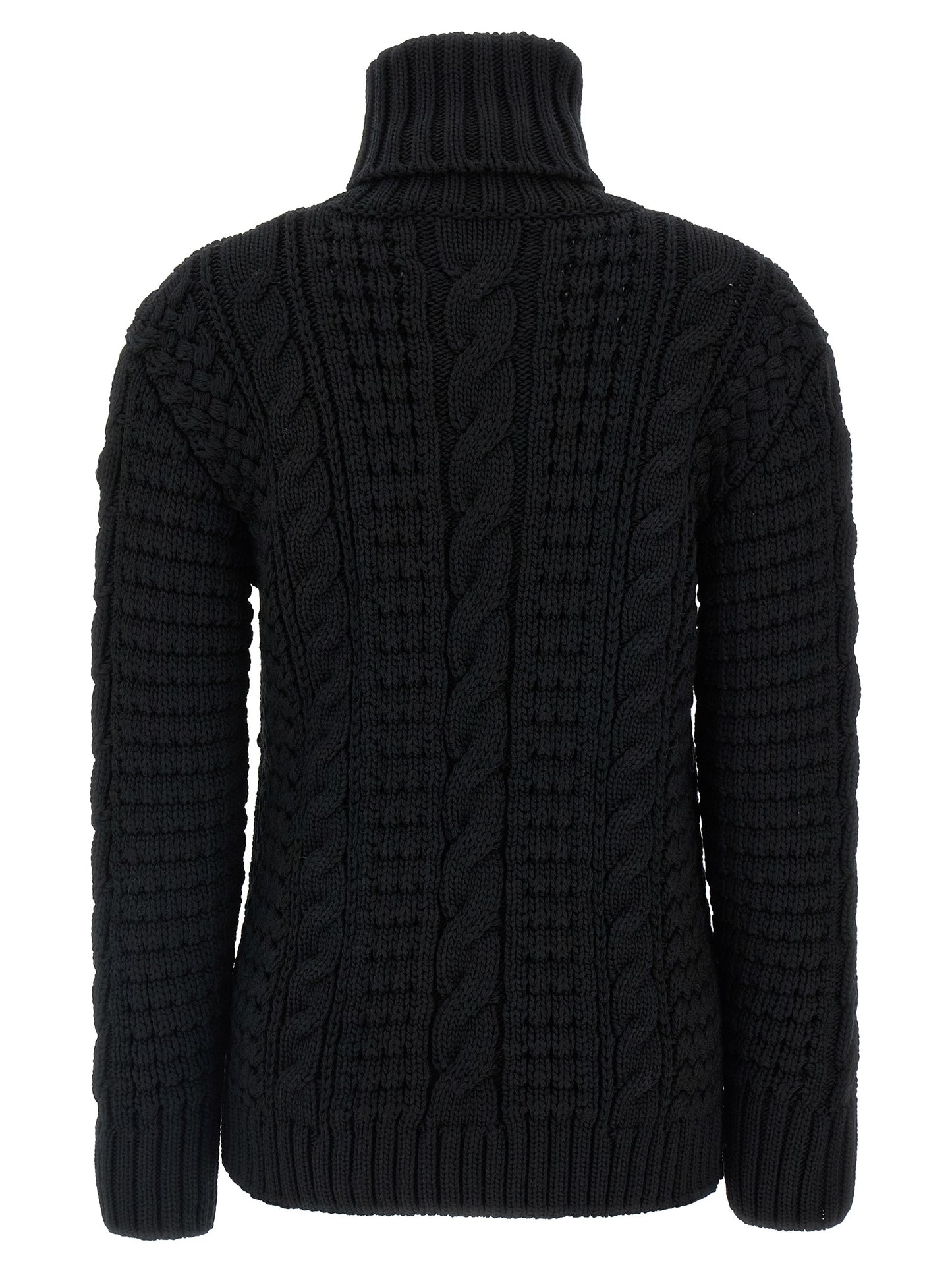 Cardigan by MONCLER GENIUS for women in virgin wool black showcases a luxurious silhouette, meticulously detailed with a sophisticated turtle neckline and for a refined finish.