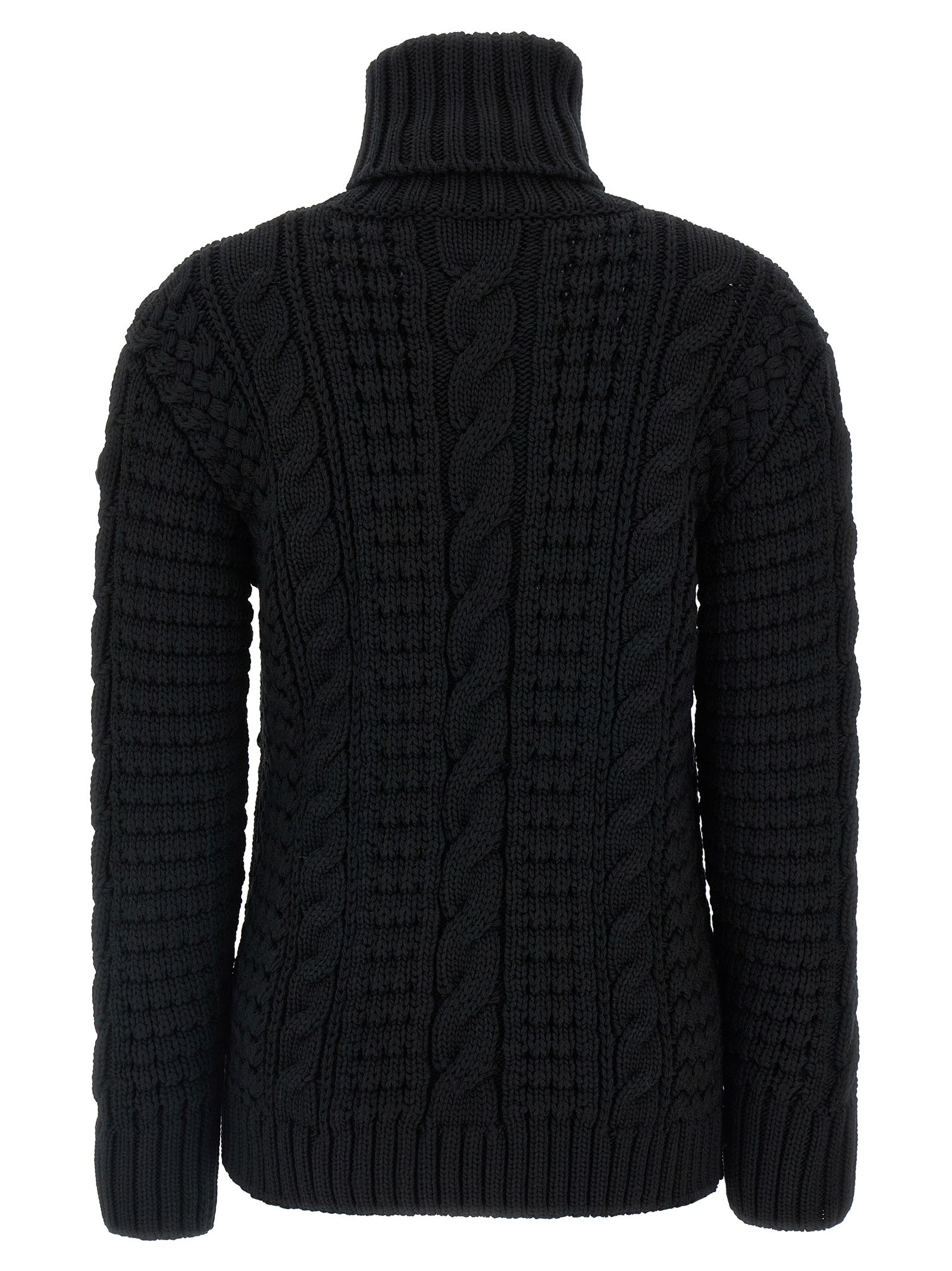 Cardigan by MONCLER GENIUS for women in virgin wool black showcases a luxurious silhouette, meticulously detailed with a sophisticated turtle neckline and for a refined finish.