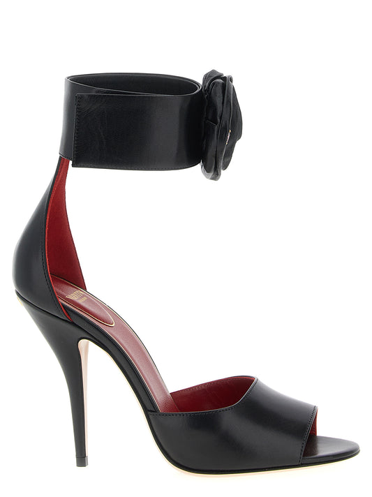 Stiletto Ankle Strap Sandals by Valentino Garavani for women in calfskin & goat leather black, pink, rose & signature features an exquisite silhouette, showcasing the exquisite V Logo Women's Calfskin & Goat Leather Stiletto Ankle Strap Sandals with a stiletto and .