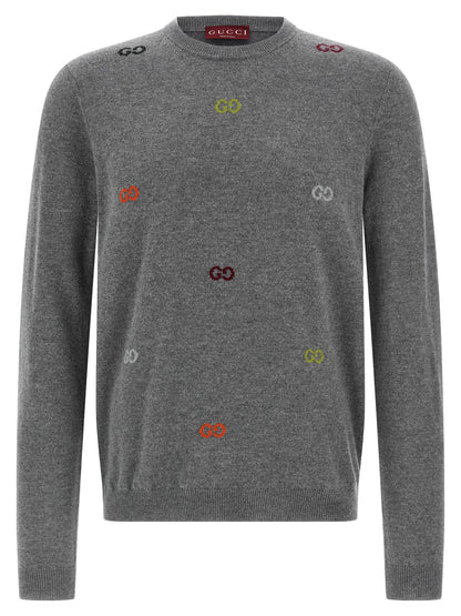 Cardigan by Gucci for men in cashmere gray & multicolor features a nuanced silhouette with a refined round neckline and nuanced detailing for a sophisticated look.