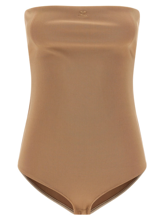 Bodysuit by Courrèges for women in stretch polyamide viscose beige showcases a enviable silhouette, elegantly detailed with a enviable sleeveless and for a truly enviable finish.
