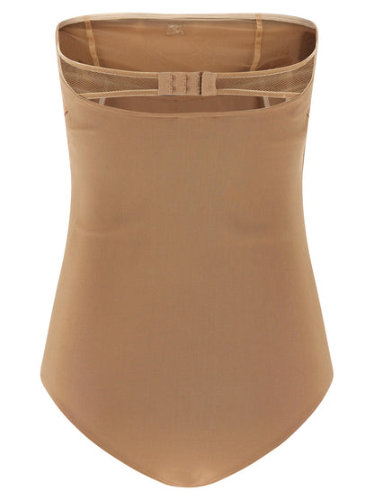 Bodysuit by Courrèges for women in stretch polyamide viscose beige showcases a coveted silhouette, artfully finished with a coveted and for a coveted look.