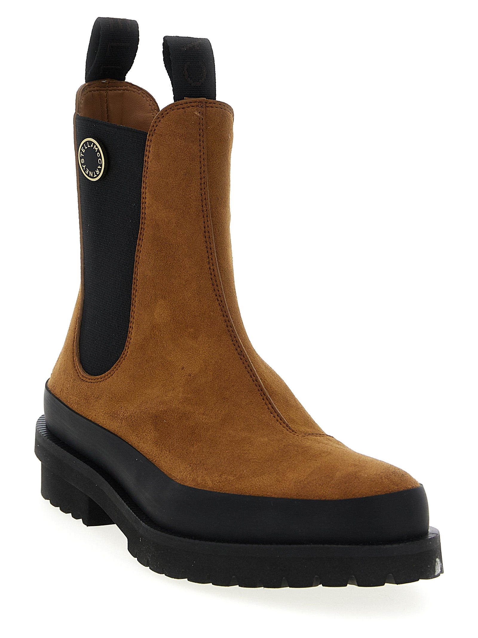 Ankle Chelsea Strap Boots by Stella McCartney for women in viscose silicone suede leather brown features an avant-garde Women's Viscose Silicone Suede leather Ankle Chelsea Strap Boots silhouette, defined by a sophisticated and a avant-garde .