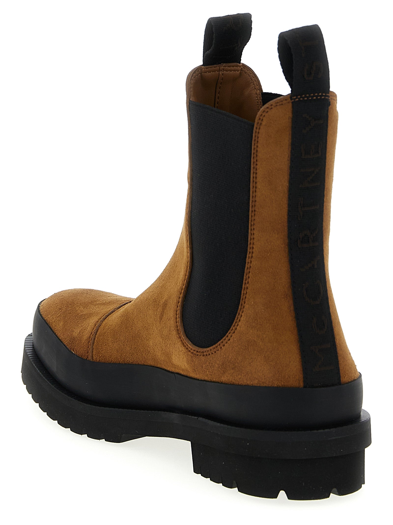 Ankle Chelsea Strap Boots by Stella McCartney for women in viscose silicone suede leather brown showcases a impeccable silhouette as Women's Viscose Silicone Suede leather Ankle Chelsea Strap Boots, artfully defined by a impeccable and a impeccable .