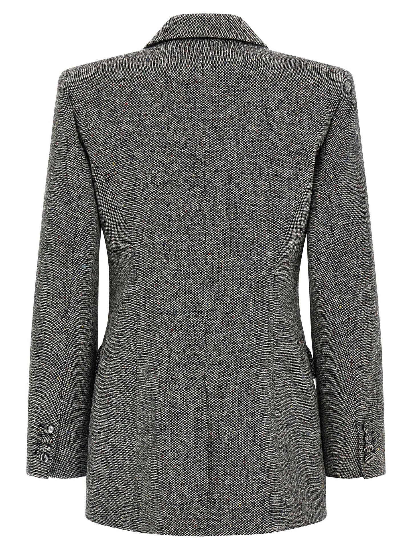 Blazer by Valentino Garavani for women in polyamide virgin wool crepe gray & patterned features an sartorial silhouette, showcasing a sophisticated split neckline and sartorial for a truly sartorial finish.